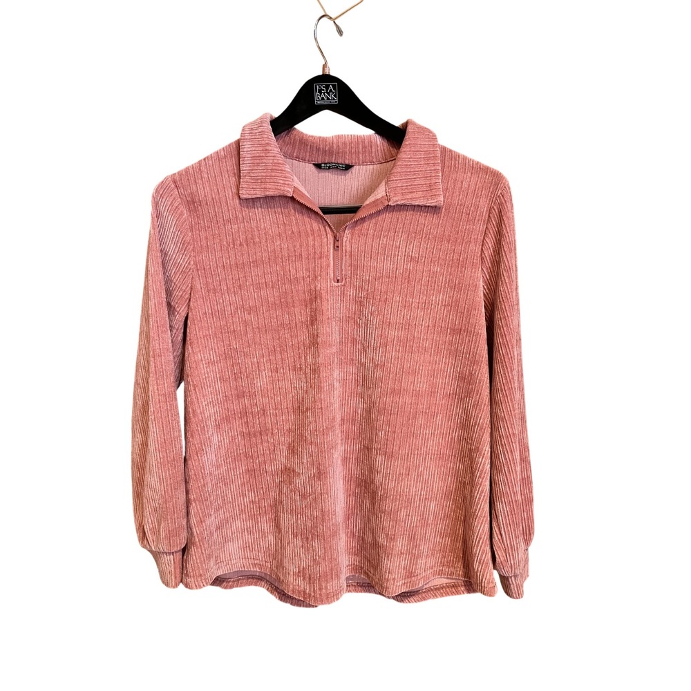 BloomChic Womens Pink Ribbed Corduroy Quarter Zip Pullover Top Size 14-16